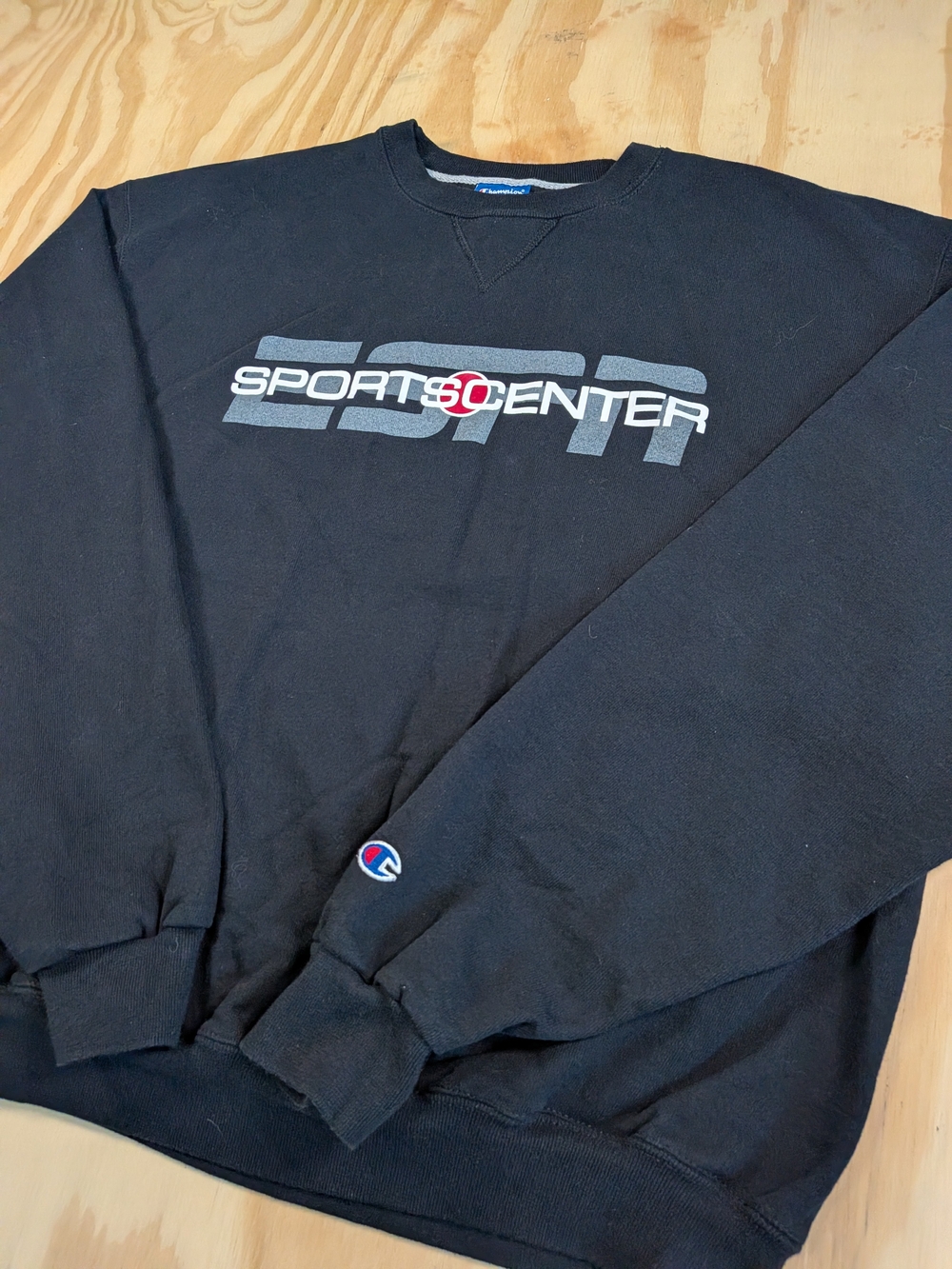 Vintage Champion Black SportsCenter Crewneck Sweatshirt with Logo